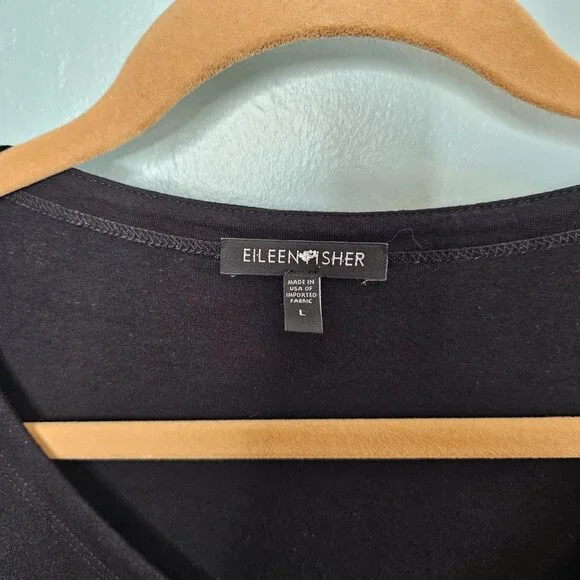 Eileen Fisher Asymmetrical Hem V-Neck Top, Black , Large - Picture 2 of 6